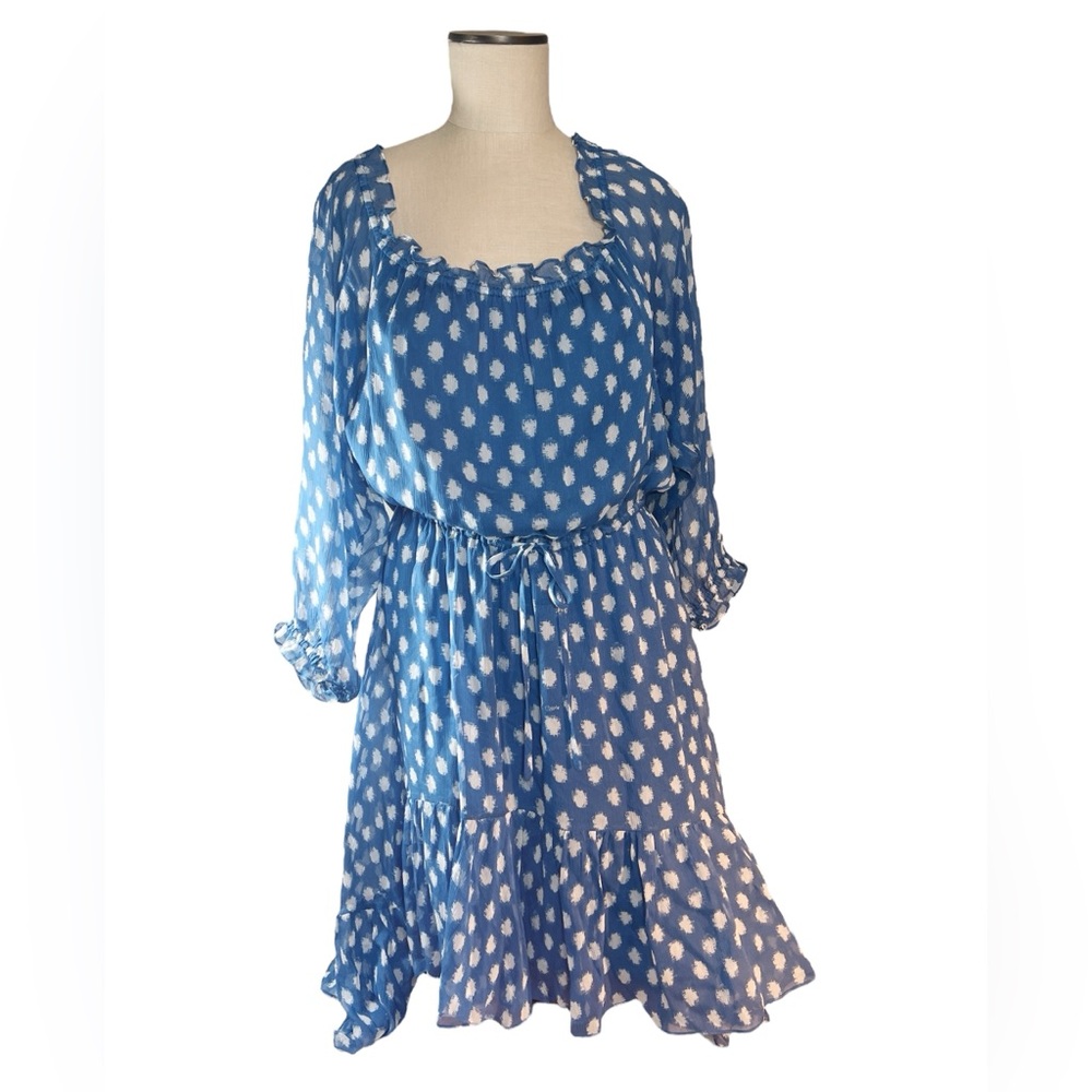 Diane Von Furstenberg Camila Two Blue & White Polka Dot Silk Chiffon Dress Sz 8